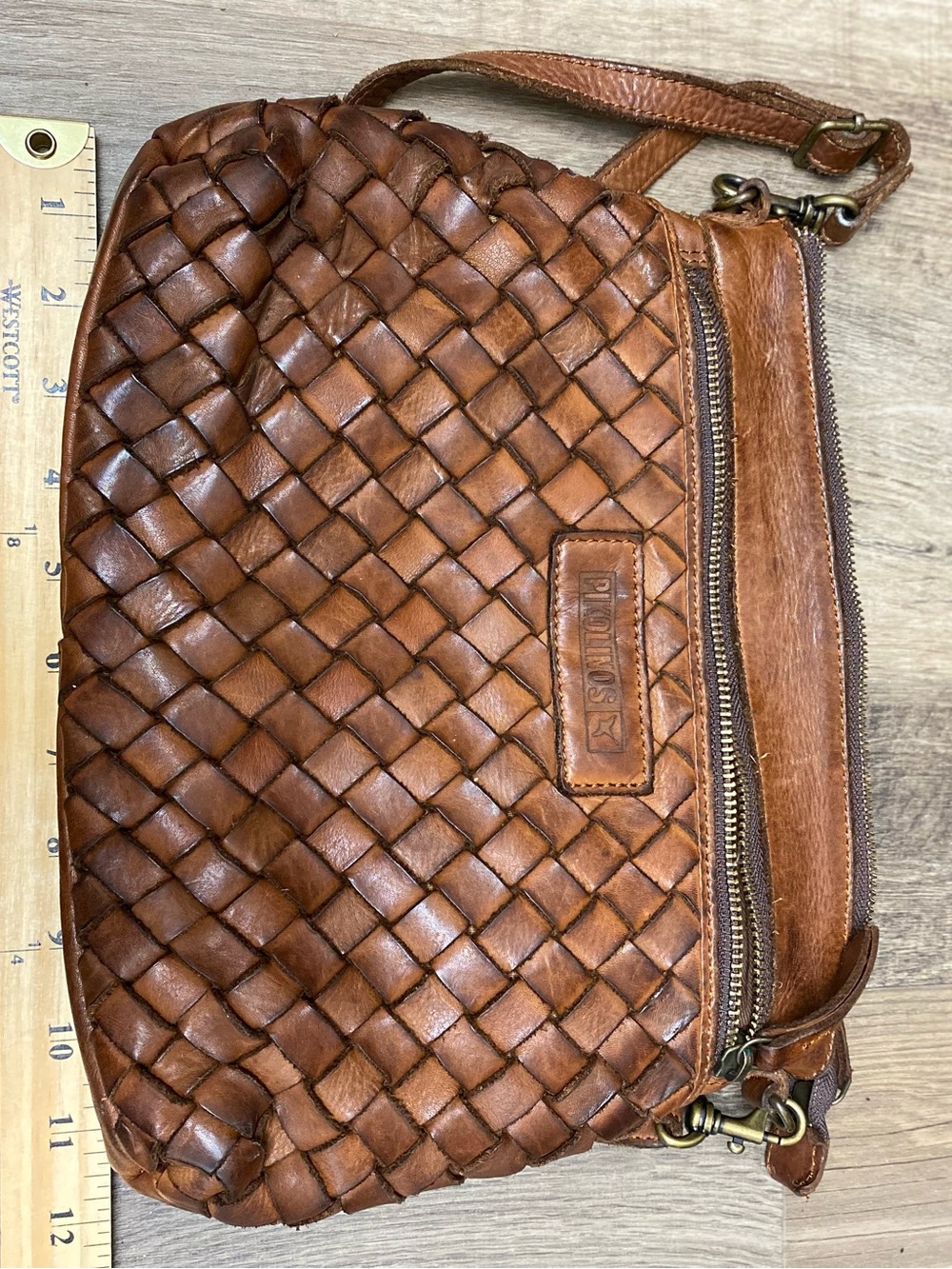 Pikolinos Brown Woven Smooth Leather Adjustable Strap Shoulder Bag Handbag Purse - Picture 3 of 15